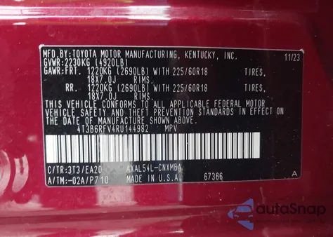 2024 Toyota Rav4 Hybrid Xle Premium from USA, damaged, VIN 4T3B6RFV4RU144982